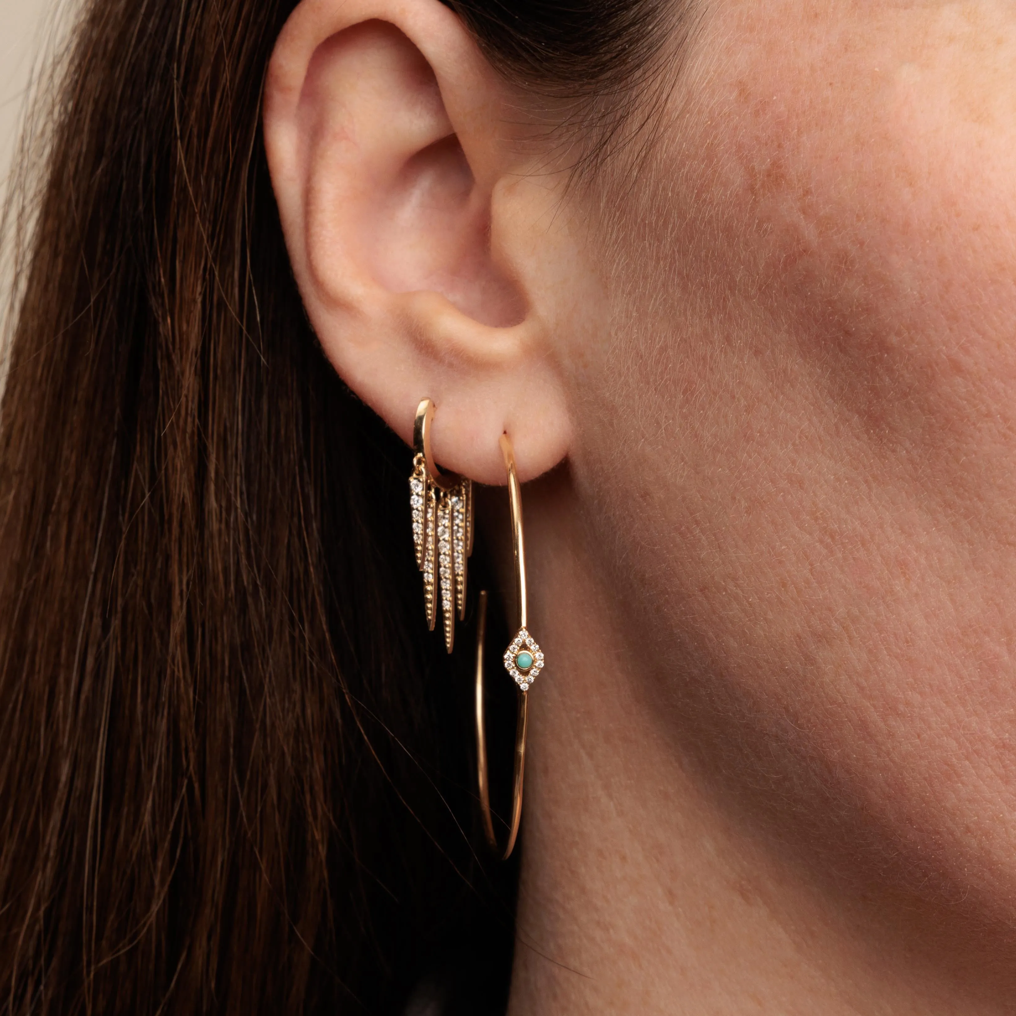 Gold & Diamond Graduated Fringe Huggie Hoops sold by Sydney Evan product image thumbnail 2