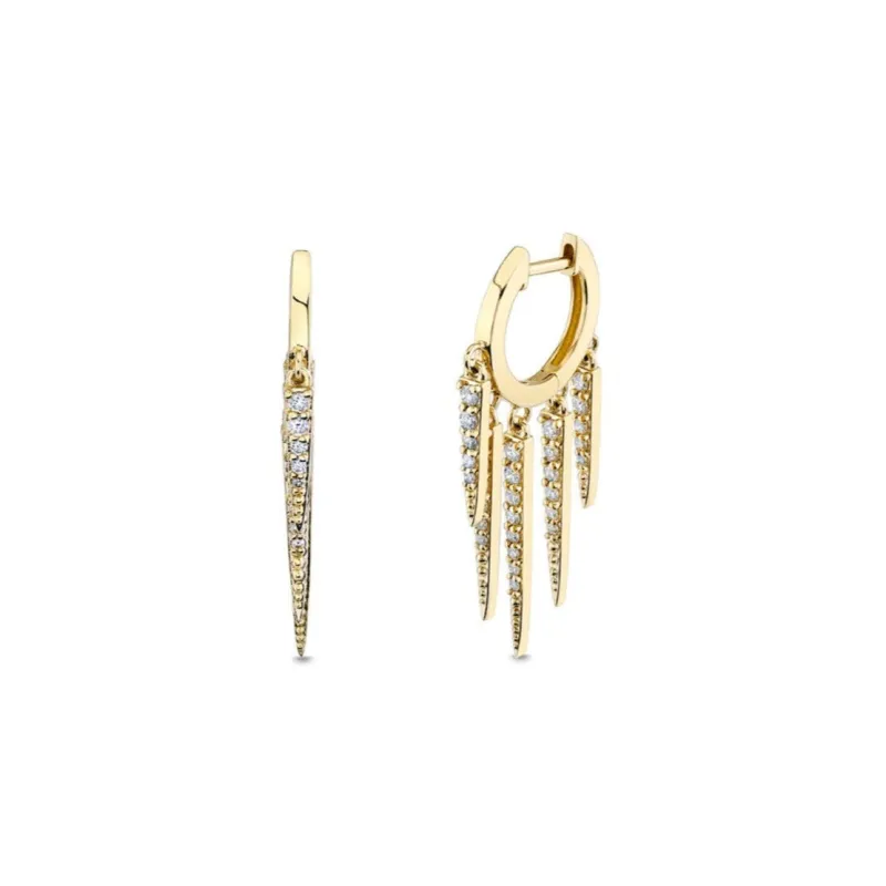 Gold & Diamond Graduated Fringe Huggie Hoops made by Sydney Evan