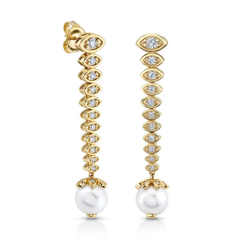 Gold & Diamond Graduated Marquise Eye Earrings made by Sydney Evan