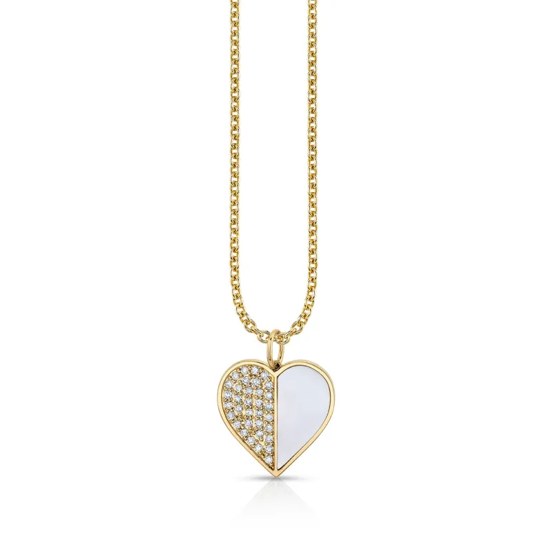 Gold & Diamond Large Heart Mother of Pearl Inlay Charm made by Sydney Evan