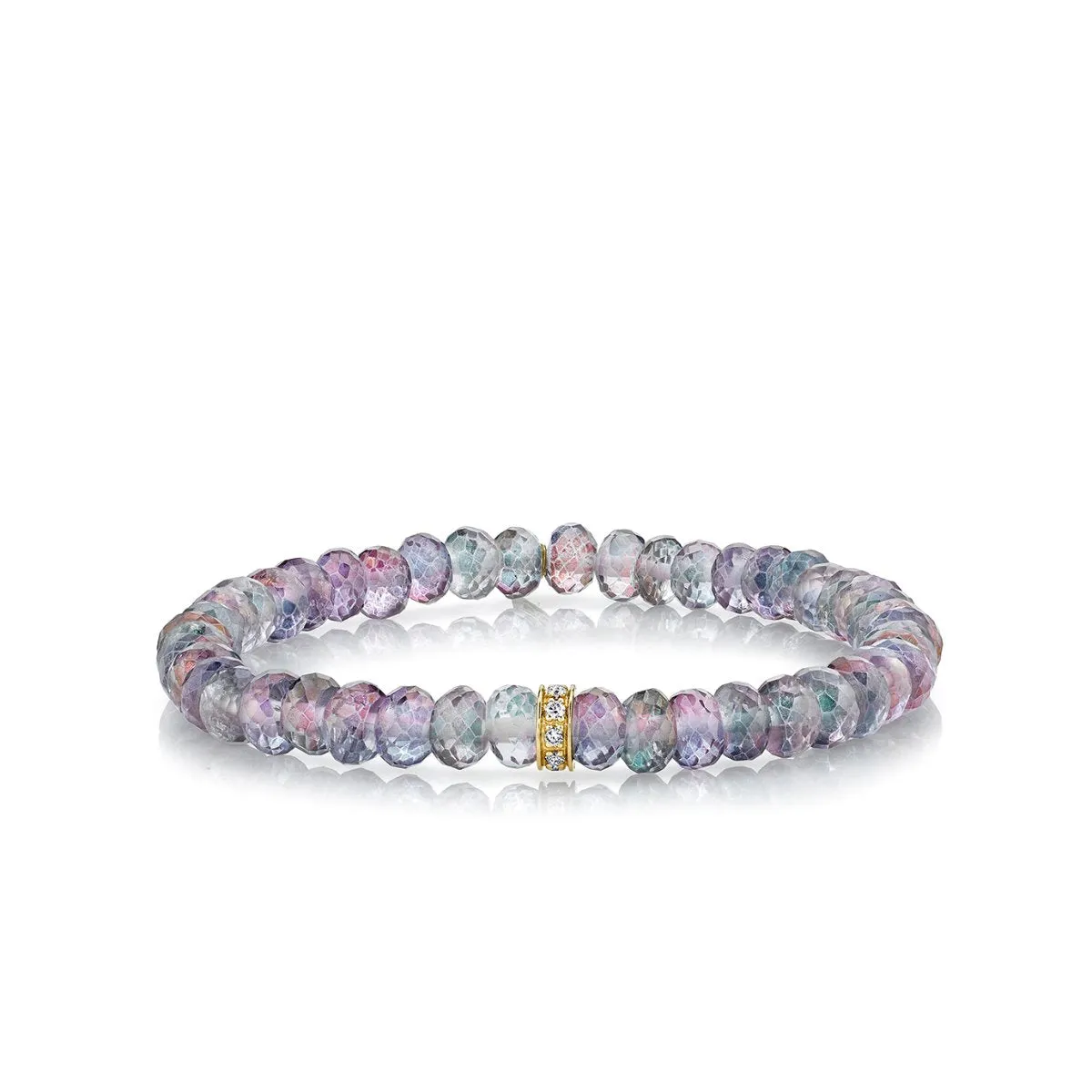 Gold & Diamond Wheel Rondelle on Mystic Rainbow Quartz sold by Sydney Evan