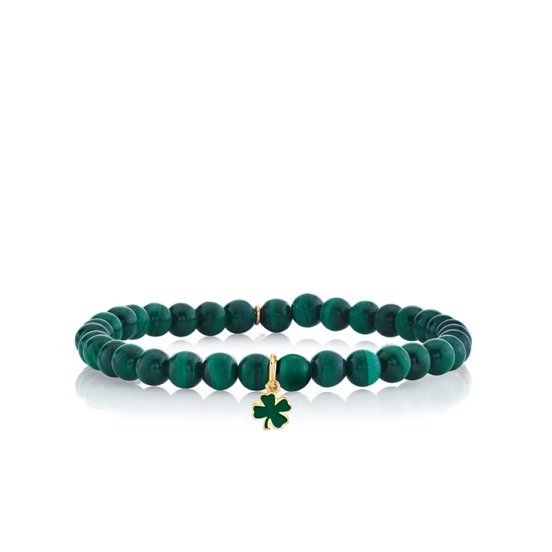 Gold & Enamel Tiny Clover on Malachite made by Sydney Evan