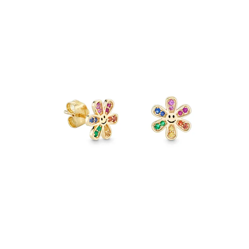 Gold & Rainbow Daisy Happy Face Stud made by Sydney Evan