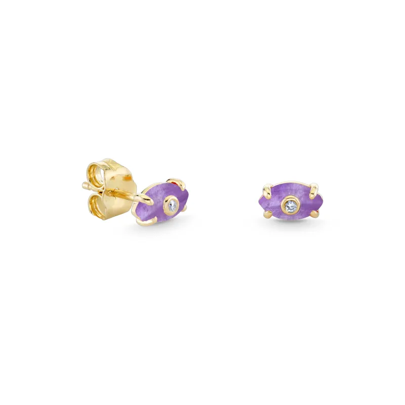 Gold & Diamond Tiny Carved Stone Eye Stud made by Sydney Evan