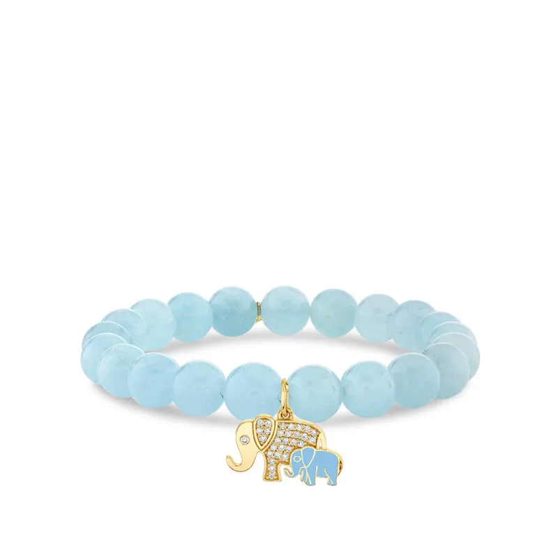 Gold & Diamond Elephant Family on Aquamarine made by Sydney Evan