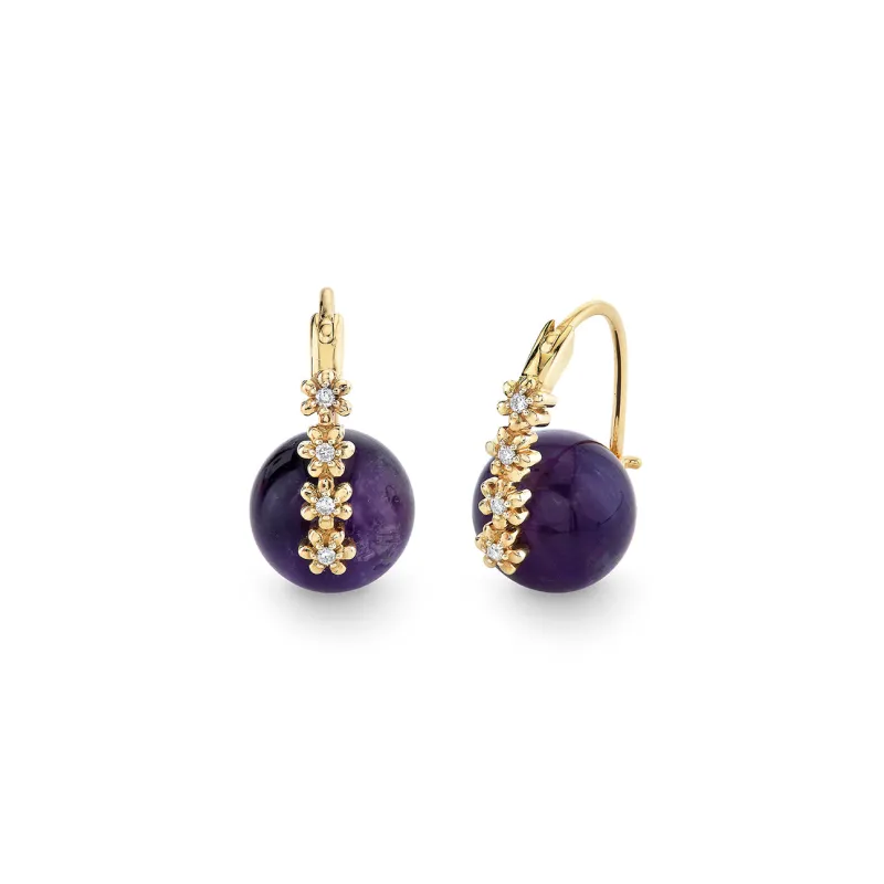 Gold & Diamond Tiny Daisy Amethyst Earrings made by Sydney Evan