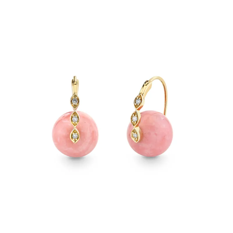 Gold & Diamond Marquise Eye Pink Opal Earrings made by Sydney Evan