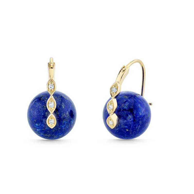 Gold & Diamond Marquise Eye Lapis Earrings made by Sydney Evan