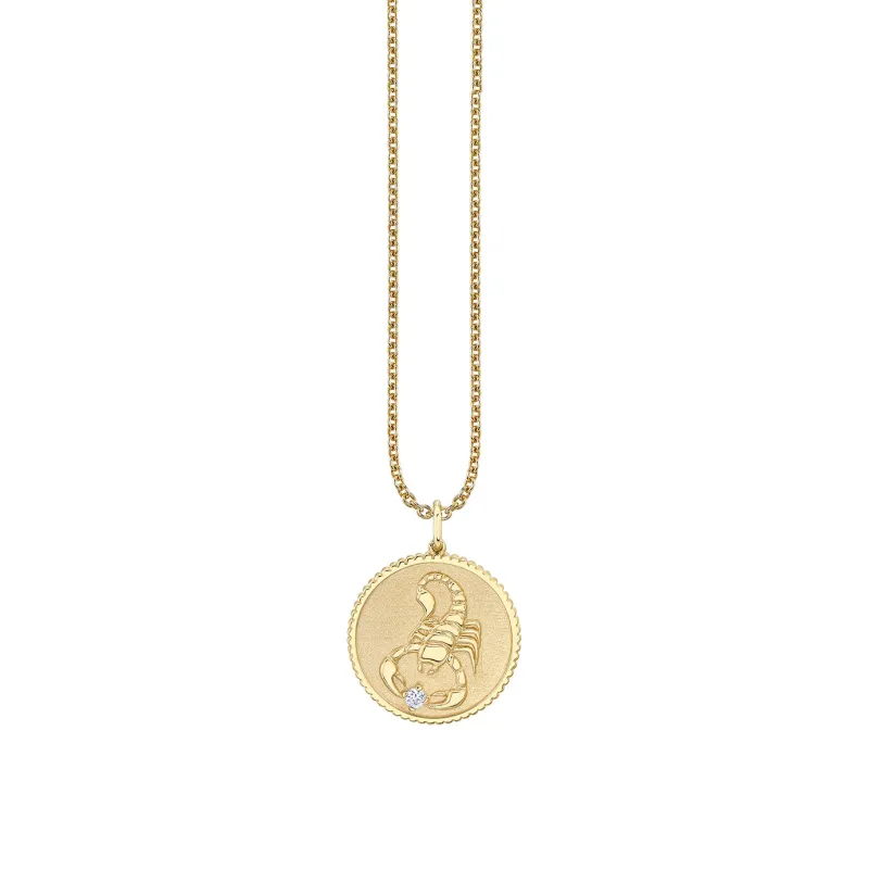 Gold & Diamond Large Scorpio Zodiac Medallion made by Sydney Evan