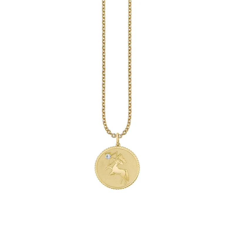 Gold & Diamond Large Sagittarius Zodiac Medallion made by Sydney Evan
