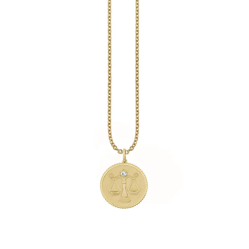 Gold & Diamond Large Libra Zodiac Medallion made by Sydney Evan