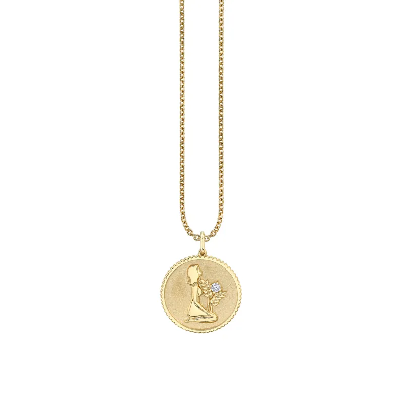 Gold & Diamond Large Virgo Zodiac Medallion made by Sydney Evan