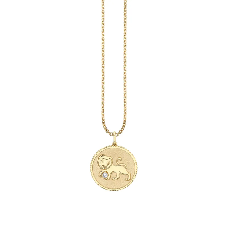 Gold & Diamond Large Leo Zodiac Medallion made by Sydney Evan