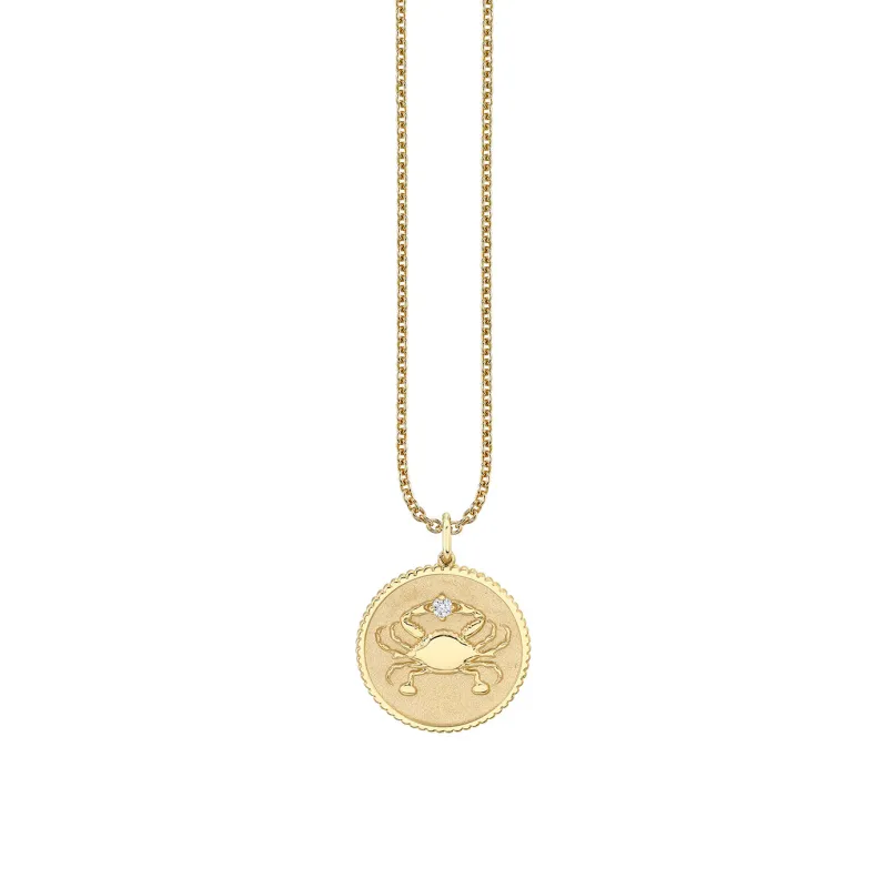 Gold & Diamond Large Cancer Zodiac Medallion made by Sydney Evan