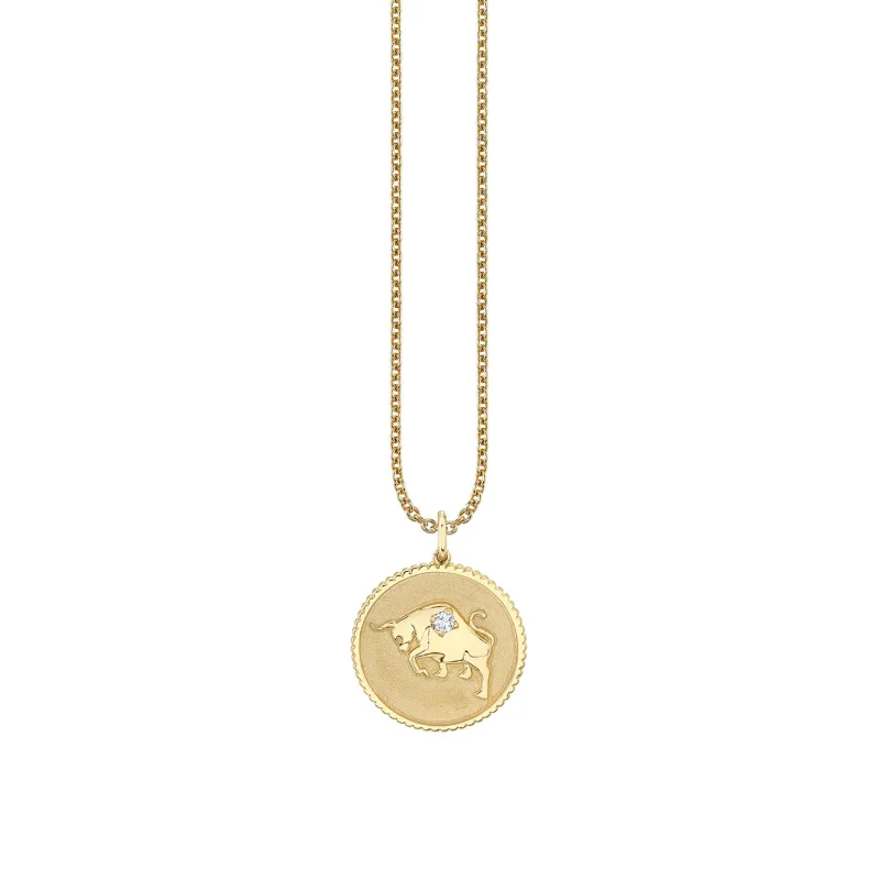 Gold & Diamond Large Taurus Zodiac Medallion made by Sydney Evan