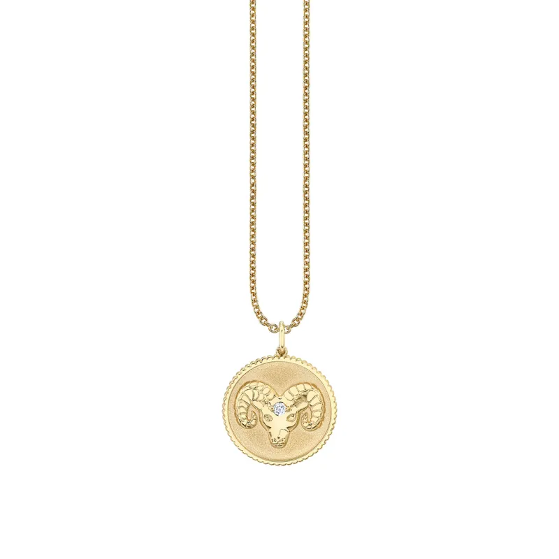 Gold & Diamond Large Aries Zodiac Medallion made by Sydney Evan