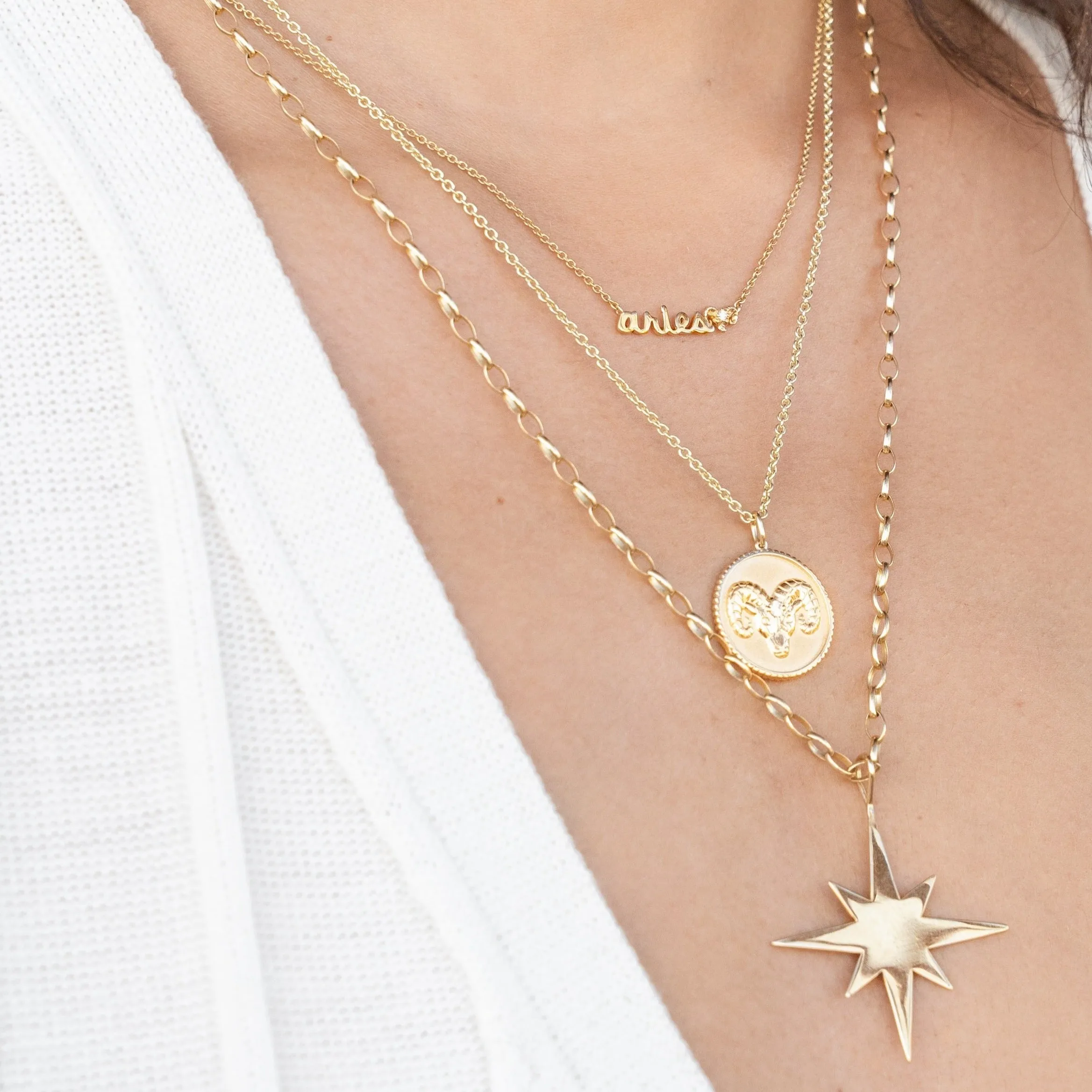 Gold & Diamond Large Aries Zodiac Medallion sold by Sydney Evan product image thumbnail 2
