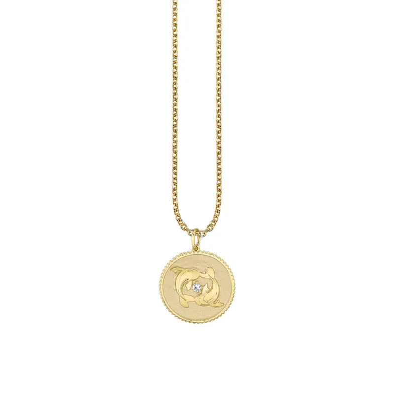 Gold & Diamond Large Pisces Zodiac Medallion made by Sydney Evan