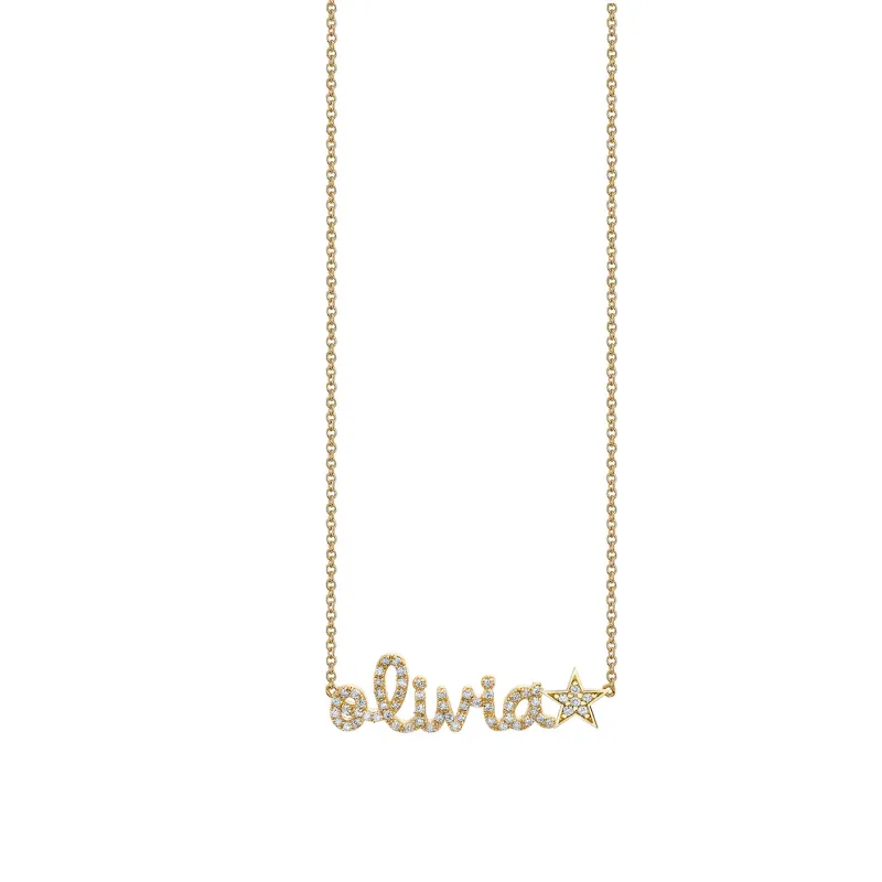 Gold & Diamond Small Custom Script Star Icon Necklace made by Sydney Evan
