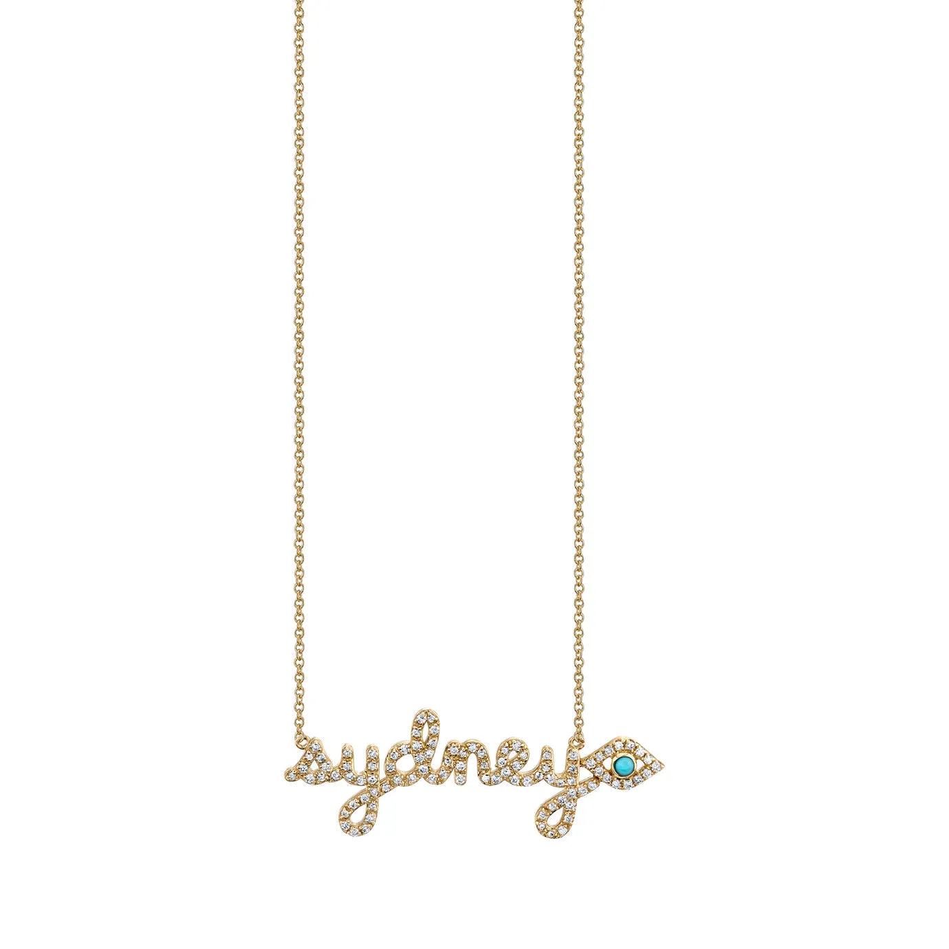 Gold & Diamond Small Custom Script Eye Icon Necklace sold by Sydney Evan