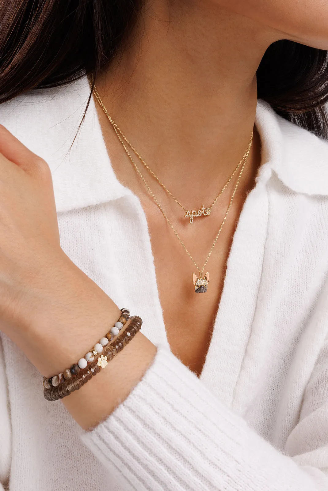 Gold & Diamond Small Custom Script Dog Paw Icon Necklace sold by Sydney Evan product image thumbnail 2