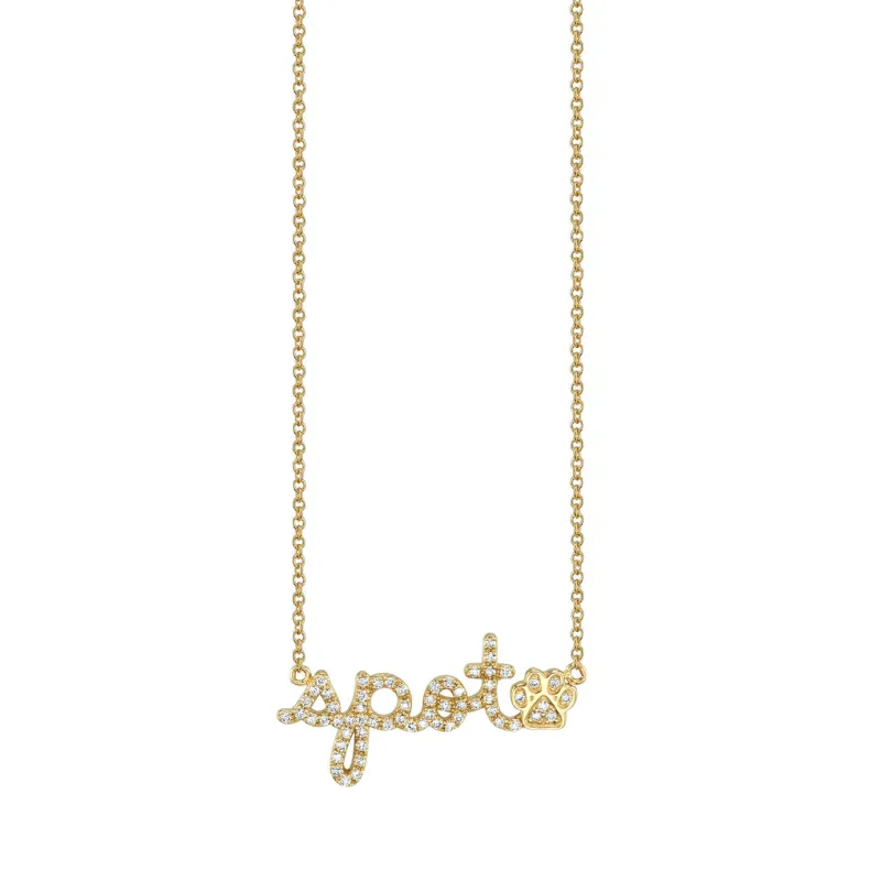 Gold & Diamond Small Custom Script Dog Paw Icon Necklace made by Sydney Evan
