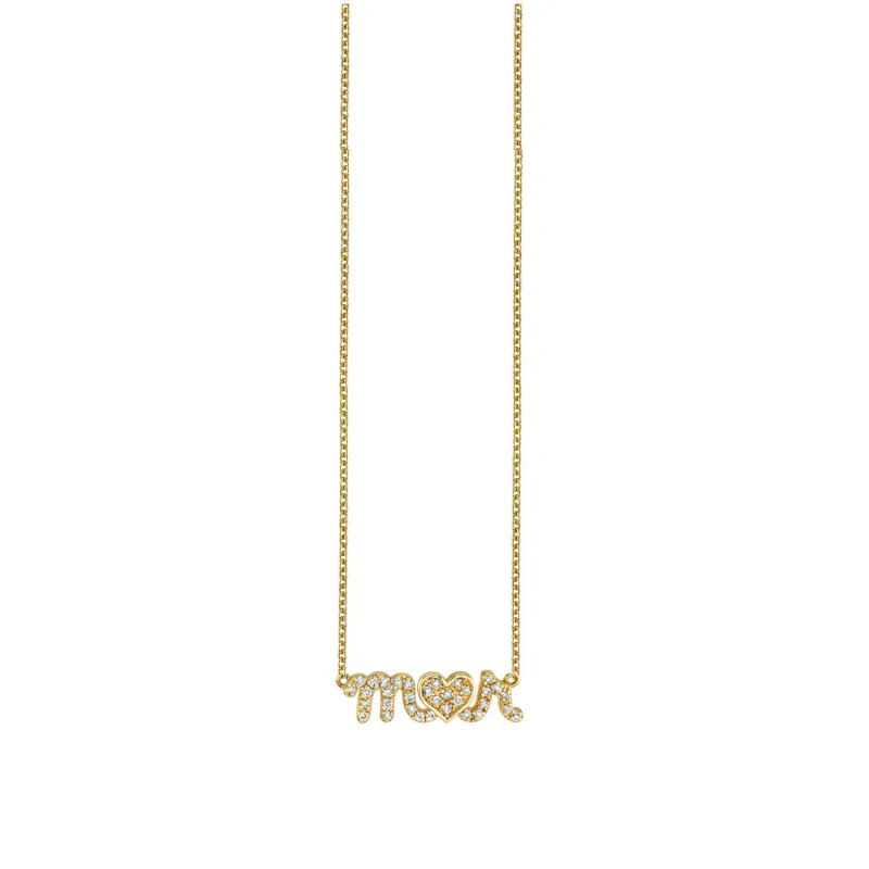 Gold & Diamond Small Custom Script Heart Icon Necklace made by Sydney Evan