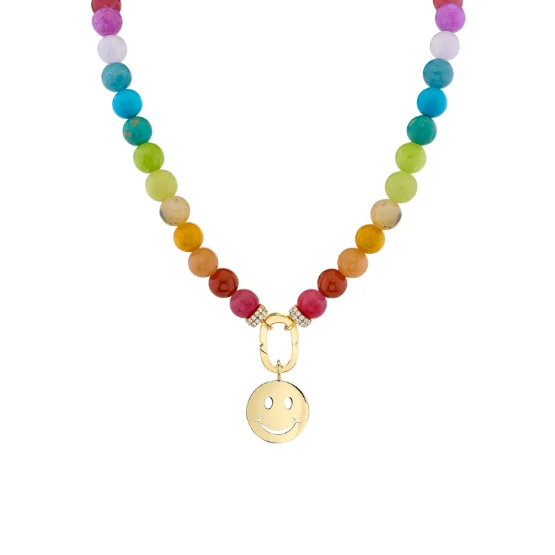 Pure Gold Large Happy Face Rainbow Jade Necklace made by Sydney Evan