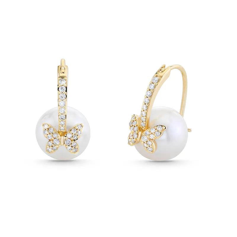 Gold & Diamond Butterfly Pearl Earrings made by Sydney Evan