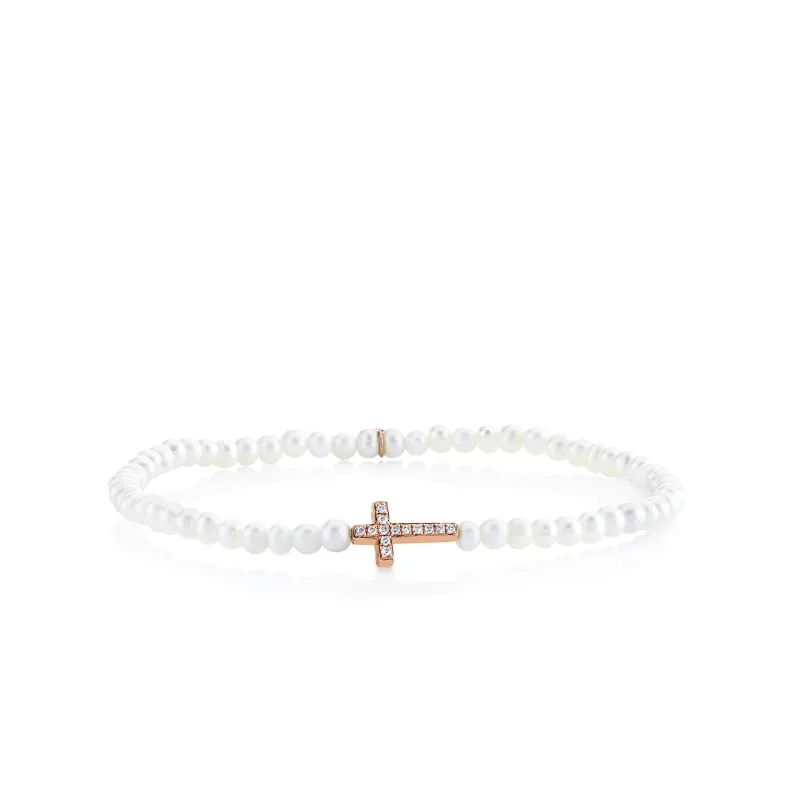 Rose Gold & Diamond Cross on Pearl made by Sydney Evan