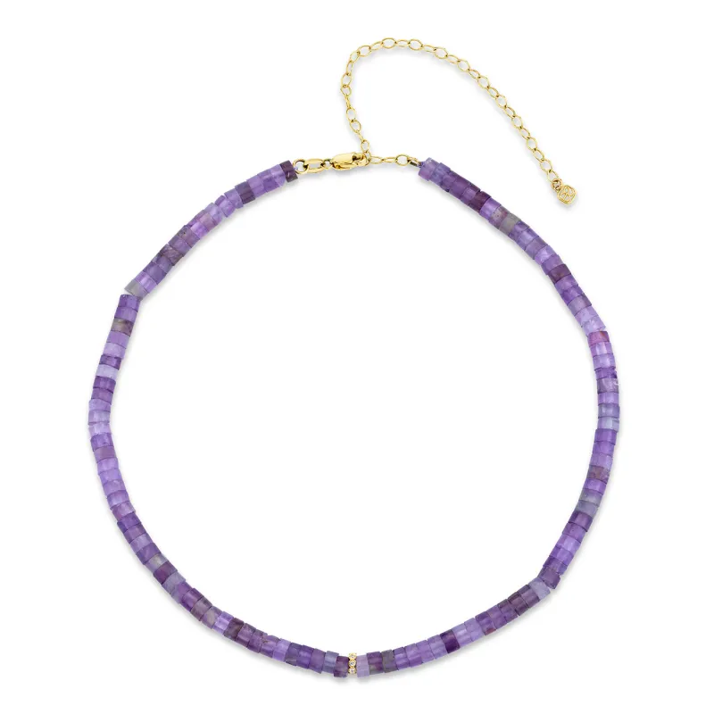 Gold & Diamond Rondelle Amethyst Heishi Necklace made by Sydney Evan