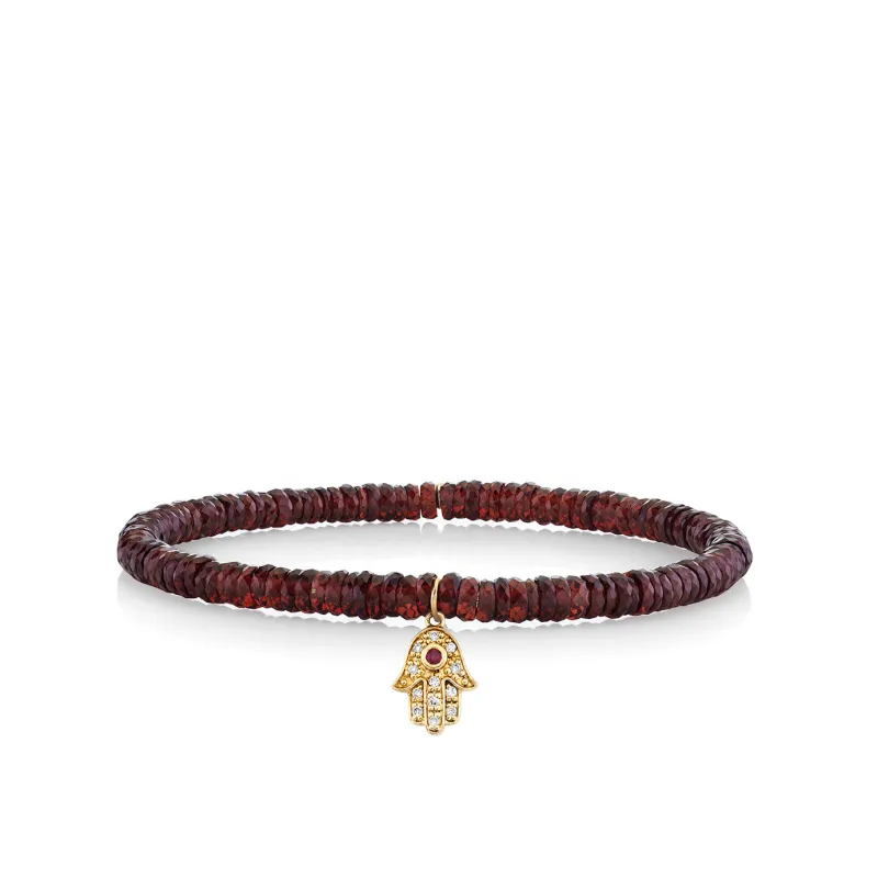 Gold & Diamond Hamsa on Garnet made by Sydney Evan