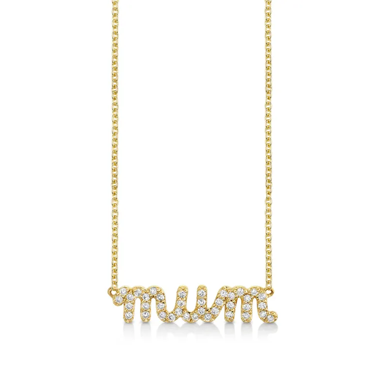 Gold & Diamond Mum Script Necklace made by Sydney Evan