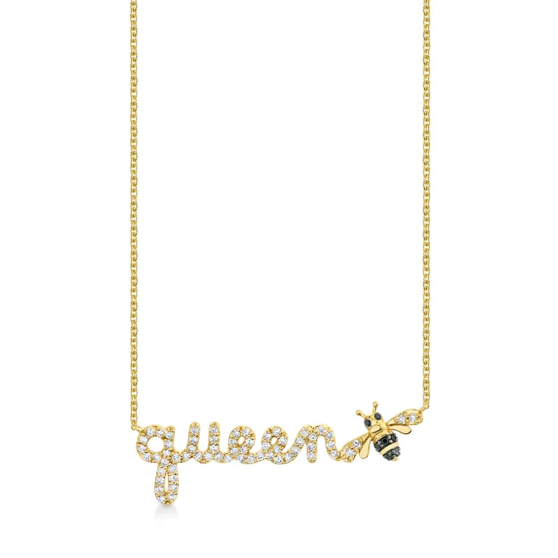 Gold & Diamond Queen Bee Script Necklace made by Sydney Evan