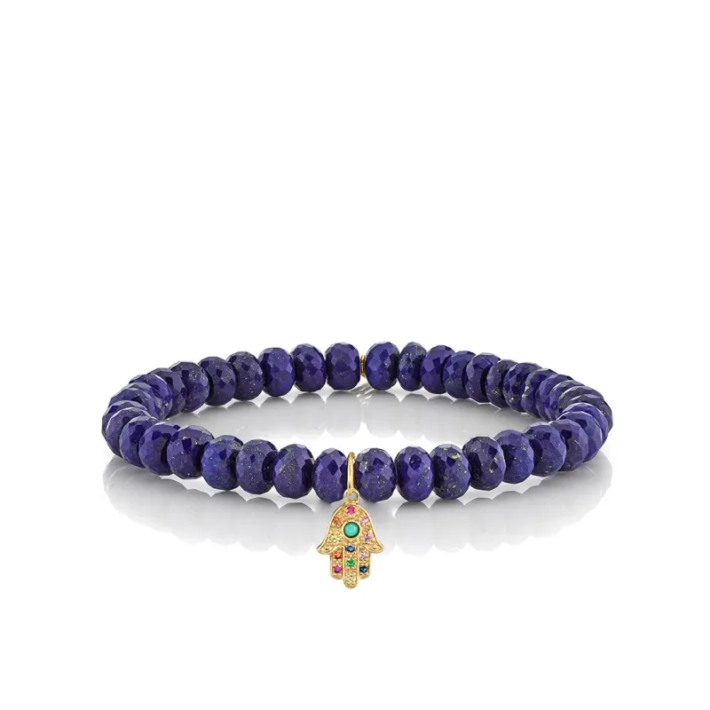 Gold & Rainbow Hamsa on Lapis made by Sydney Evan