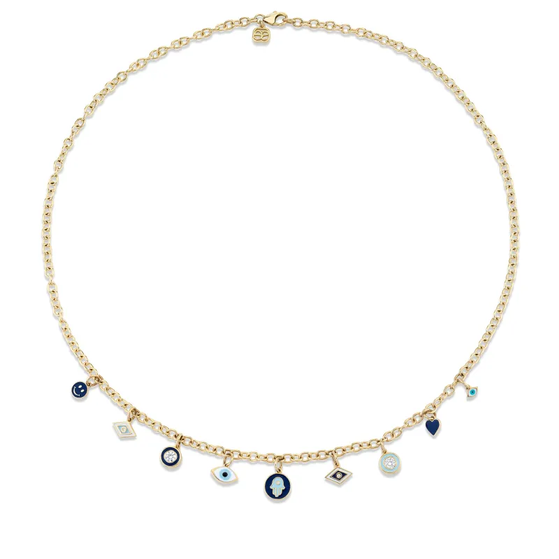 Gold & Diamond Enamel Multi-Charm Necklace made by Sydney Evan
