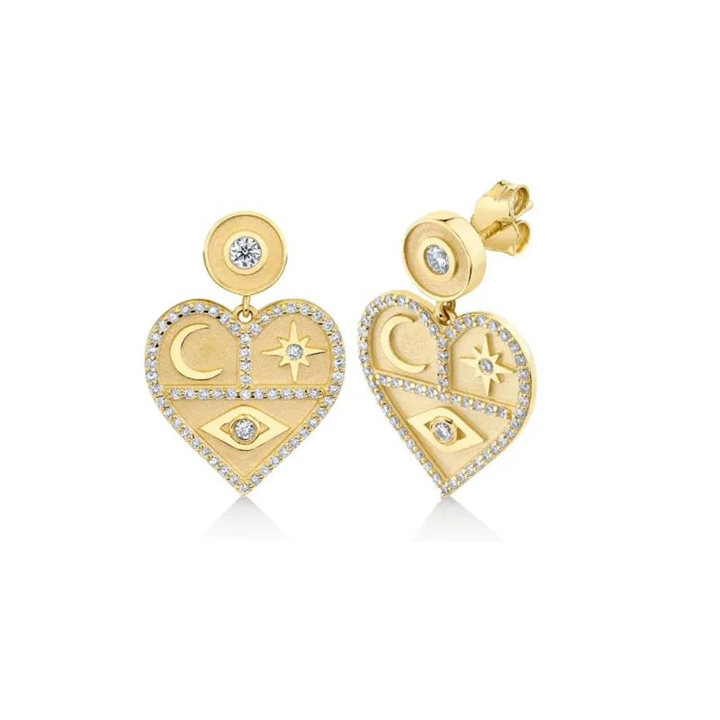 Gold & Diamond Heart Tricon Drop Earrings made by Sydney Evan
