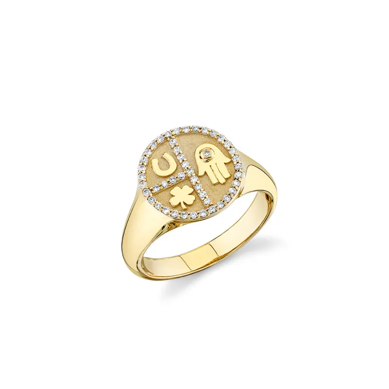 Gold & Diamond Small Disc Tricon Signet Ring made by Sydney Evan