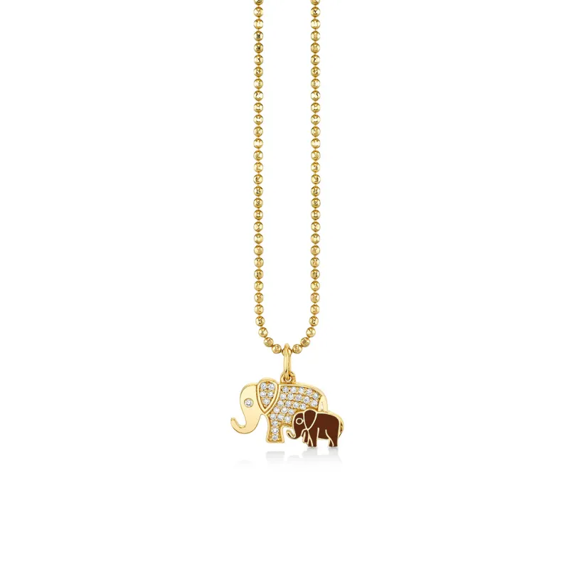Gold & Diamond Enamel Elephant Family Charm made by Sydney Evan