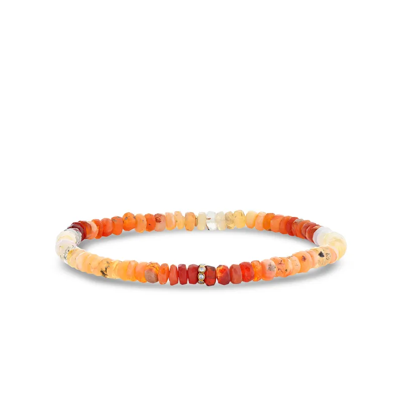 Gold & Diamond Rondelle on Fire Opal made by Sydney Evan