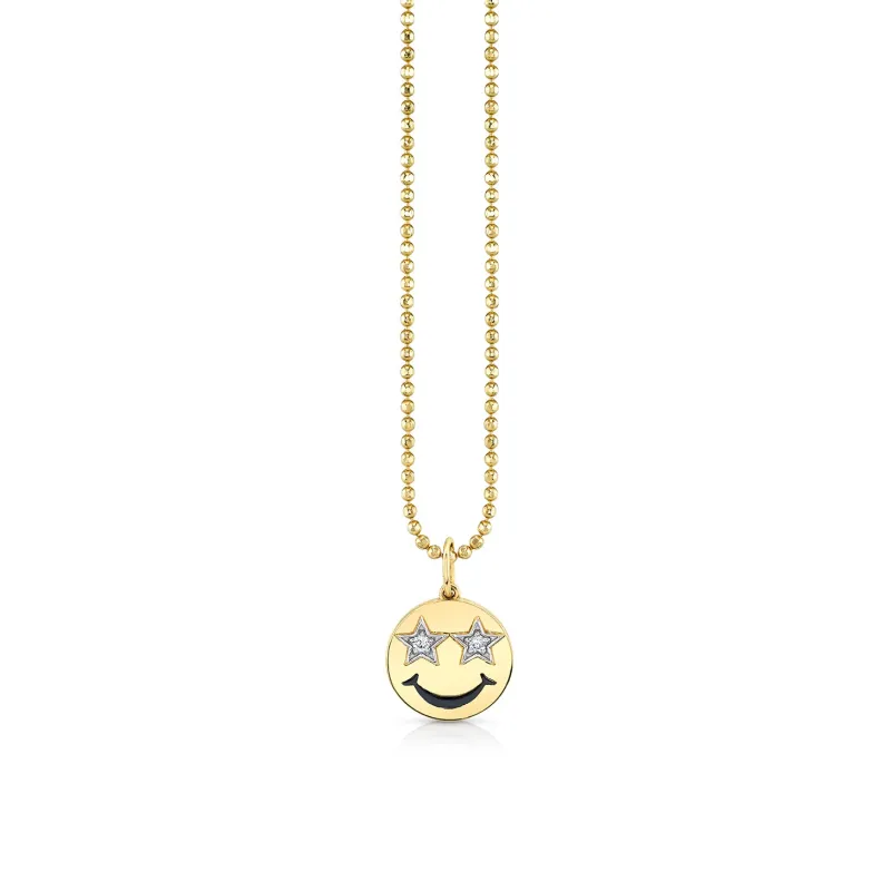Gold & Diamond Star Eyes Happy Face Charm made by Sydney Evan