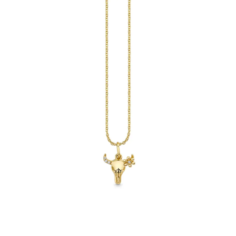 Gold & Diamond Small Cow Skull Charm made by Sydney Evan