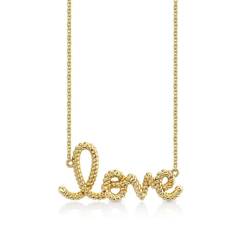 Pure Gold Medium Love Script Rope Necklace made by Sydney Evan