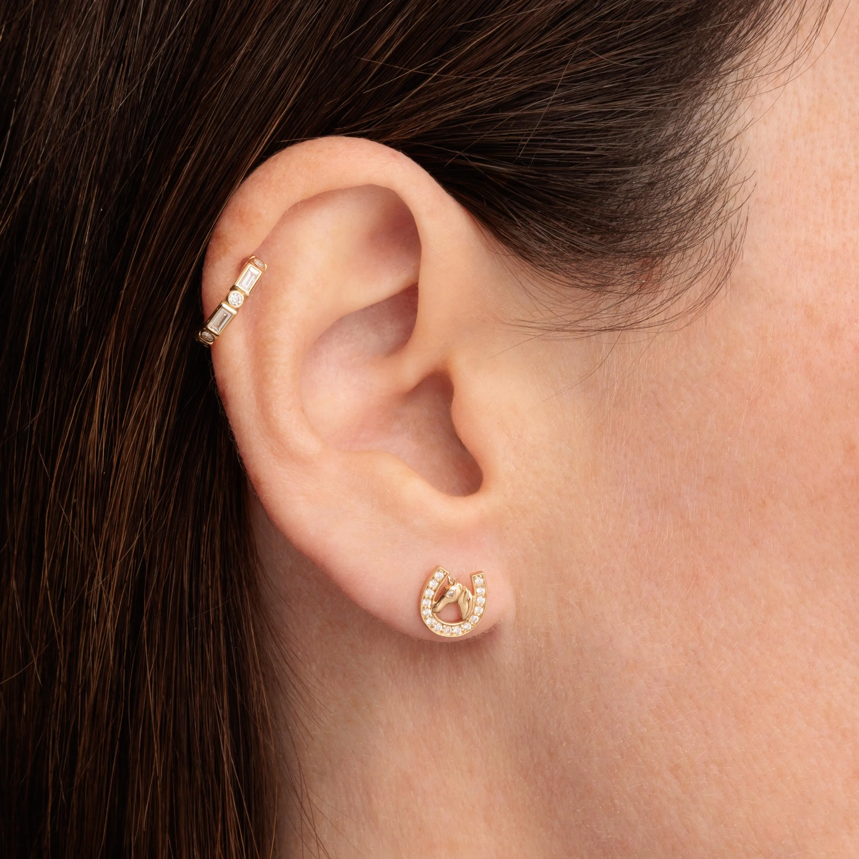 Gold & Diamond Horse Horseshoe Stud sold by Sydney Evan product image thumbnail 2