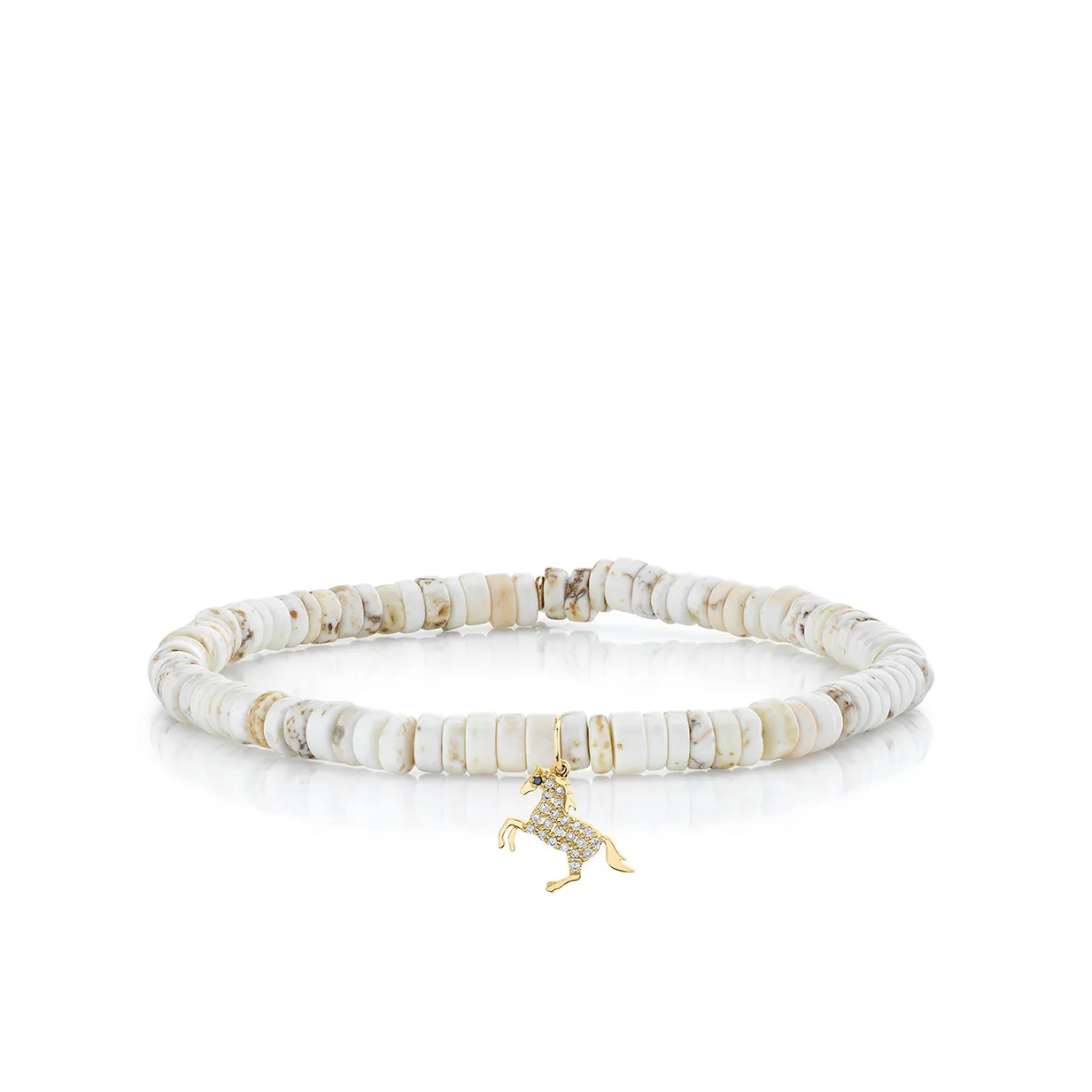 Gold & Diamond Small Horse on White Turquoise Heishi sold by Sydney Evan