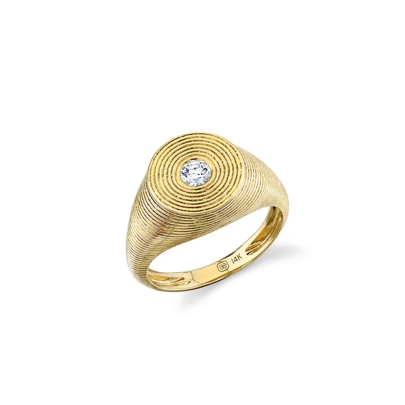 Gold & Diamond Large Fluted Signet Ring made by Sydney Evan