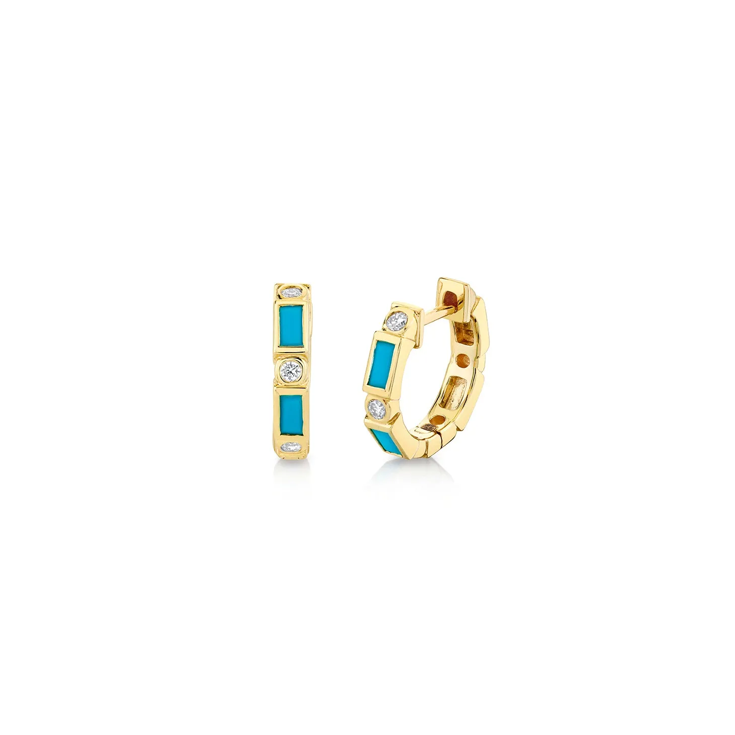 Gold & Gemstone Baguette & Bezel Huggies sold by Sydney Evan product image thumbnail 3