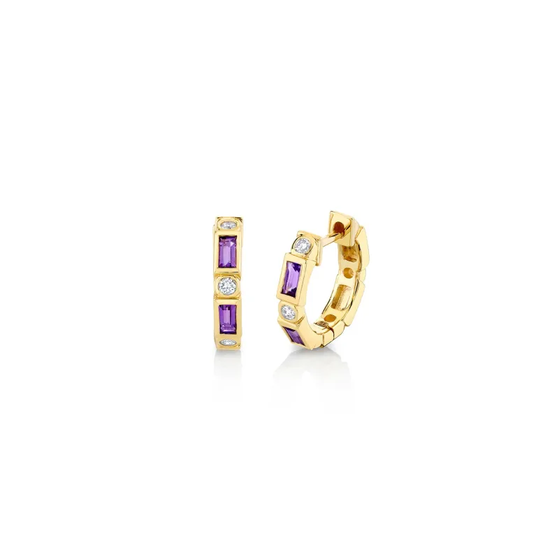 Gold & Gemstone Baguette & Bezel Huggies made by Sydney Evan