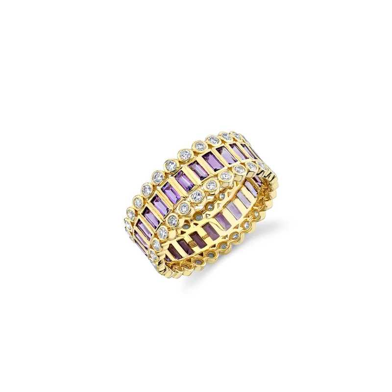 Gold Baguette & Round Bezel Stacked Eternity Ring made by Sydney Evan