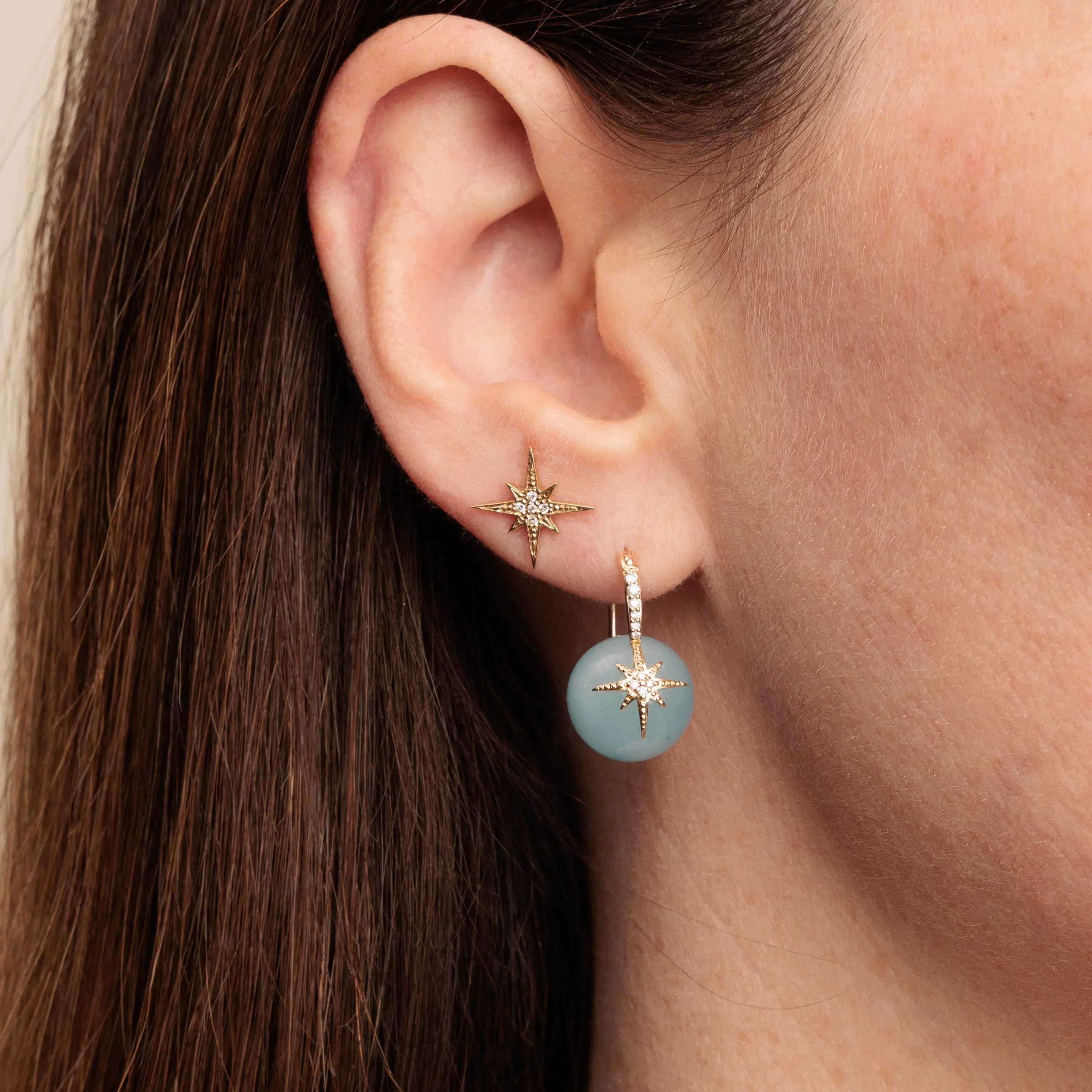 Gold & Diamond Starburst Aquamarine Earrings sold by Sydney Evan product image thumbnail 2